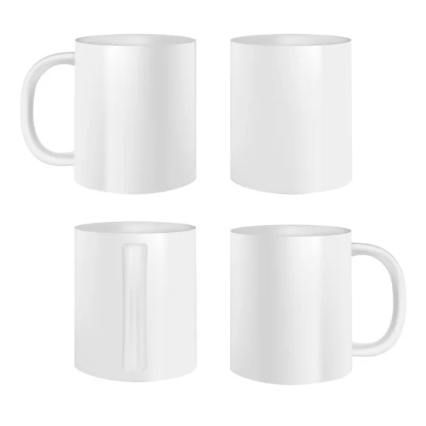 モックアップと製品プレゼンテーションのためのすべての角度から白いベクトルコーヒーマグカップ — ストックベクタ