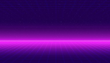 Neon ufku olan 80 'lerin ızgara arkaplanı