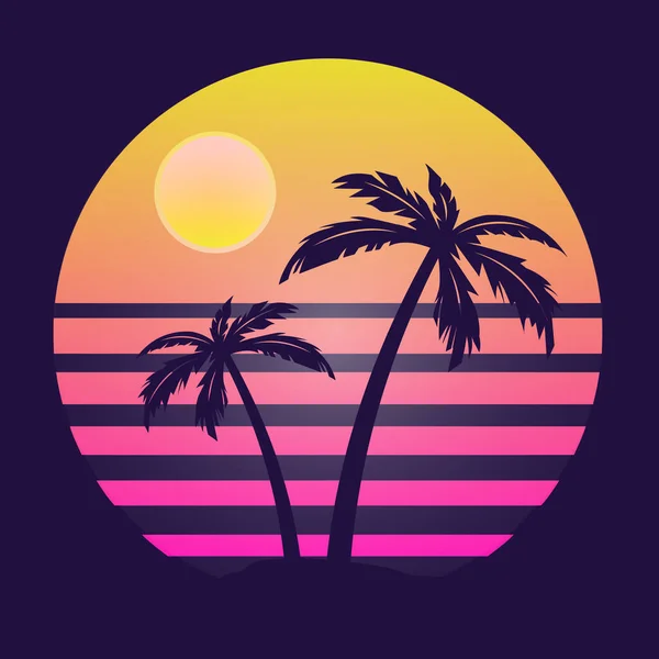 80S Synthwave Retro Sunset Background — Stock Vector