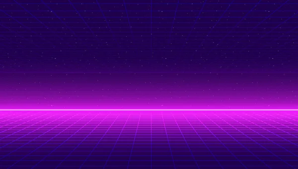 Neon ufku olan 80 'lerin ızgara arkaplanı
