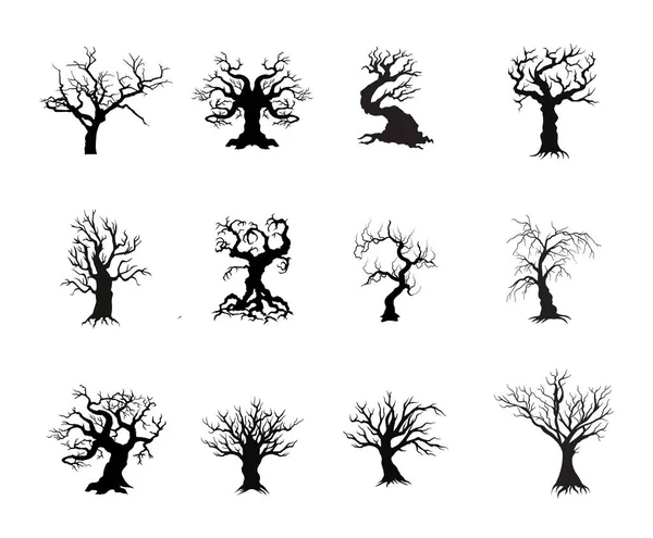 Kolekcja Wektorowa Upiornych Drzew Halloween Kompozycji Graficznych — Wektor stockowy