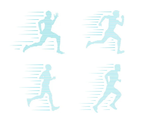 Arkalarında hız çizgileri olan koşucuların çizgi vektör çizimi