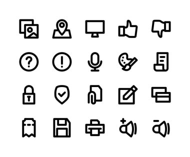 Herhangi bir amaç için basitleştirilmiş biçime sahip kullanıcı arayüzü simgeleri, web sitesi ve ui tasarımı için mükemmel.