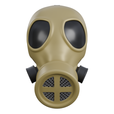 Kahverengi ve siyah gaz maskeli 3D görüntü, gözlüklü maske