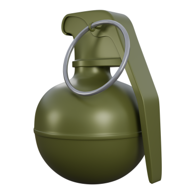 3 boyutlu yeşil el bombası, metal yuvarlak el bombası, patlayıcı el bombası