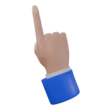 İşaret parmağıyla işaret eden, yönü ya da göstergeyi sembolize eden üç boyutlu bir el çizimi. Mavi beyaz bir takım giyiyor..