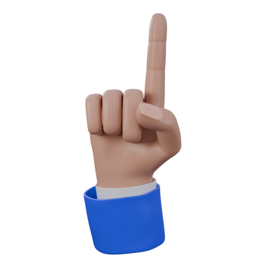 Bir numaralı el hareketi, işaret eden jest, mavi ve beyaz takım elbiseli bir parmak 3D çizim. Web ve UI tasarımı kullanılabilir.