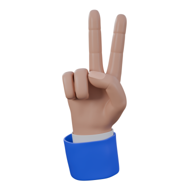 İki numaralı el hareketi, iki parmak, iki parmak, mavi ve beyaz takım elbiseli üç boyutlu çizim. Web ve UI tasarımı kullanılabilir.