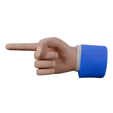 İşaret parmağıyla işaret eden, yönü ya da göstergeyi sembolize eden üç boyutlu bir el hareketi. Mavi beyaz bir takım giyiyor..