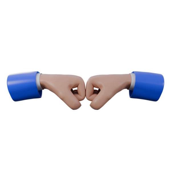 Üç boyutlu yumruk tokuşturma hareketi, iki eli mavi ve beyaz takım elbiseli, dostluğu, birliği ve karşılıklı desteği simgeliyor..