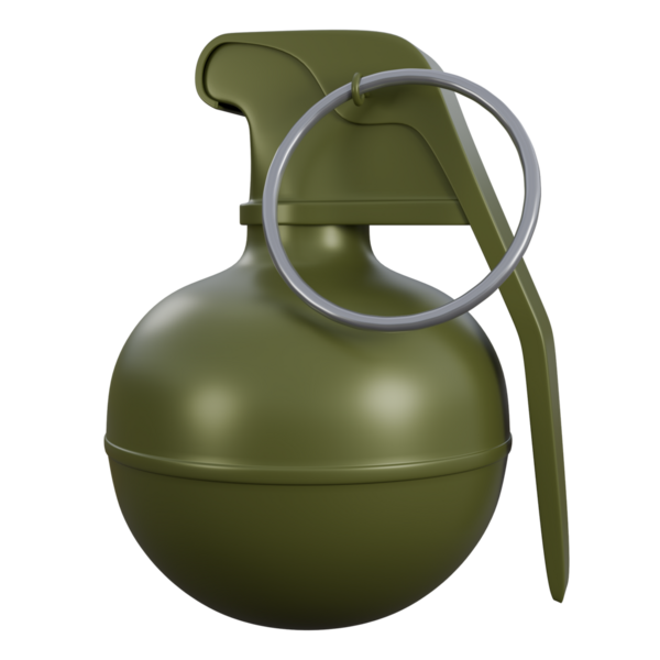 3 boyutlu yeşil el bombası, metal yuvarlak el bombası, patlayıcı el bombası