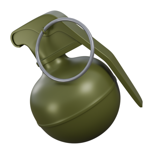 3 boyutlu yeşil el bombası, metal yuvarlak el bombası, patlayıcı el bombası