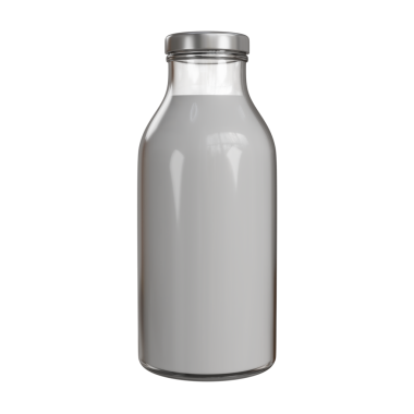 Parlak bir yüzeye yumuşak ışıklandırma ve yansımalarla yerleştirilmiş cam bir şişenin üç boyutlu yüksek detaylı görüntüsü. Üst düzey ürün modellemeleri, ambalaj önizlemeleri veya katalog düzeni için ideal.