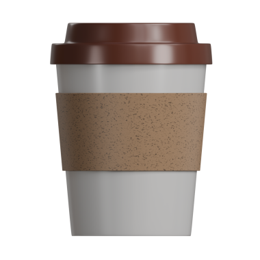 Üç boyutlu plastik kahverengi ve beyaz kahve fincanı kağıt tutacağı, yaratıcı ve enerjik bir kompozisyon, promosyonlar veya dijital reklamlar için harika.