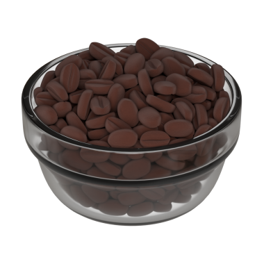 Yüksek çözünürlüklü 3 boyutlu kahve çekirdekleri ile dolu cam bir kâse tanıtımı, reklam, kafe promosyonları veya yemek blogları için uygundur.