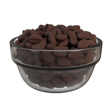 Yüksek çözünürlüklü 3 boyutlu kahve çekirdekleri ile dolu cam bir kâse tanıtımı, reklam, kafe promosyonları veya yemek blogları için uygundur.