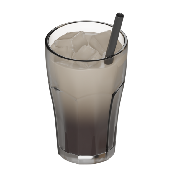 Buzlu kahvenin görünür bir süt girdabının demlendiği 3 boyutlu bir illüstrasyon, şeffaf bir bardakta, siyah bir pipetle servis edilerek gerçekçi buz küpleri gösteriliyor. Konforlu yaşam sahneleri, sosyal medya iletileri veya blog görselleri için harika.