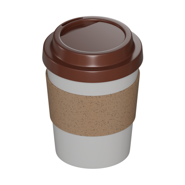 Üç boyutlu plastik kahverengi ve beyaz kahve fincanı kağıt tutacağı, yaratıcı ve enerjik bir kompozisyon, promosyonlar veya dijital reklamlar için harika.