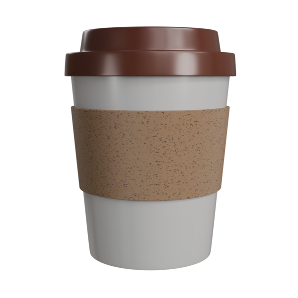 Üç boyutlu plastik kahverengi ve beyaz kahve fincanı kağıt tutacağı, yaratıcı ve enerjik bir kompozisyon, promosyonlar veya dijital reklamlar için harika.