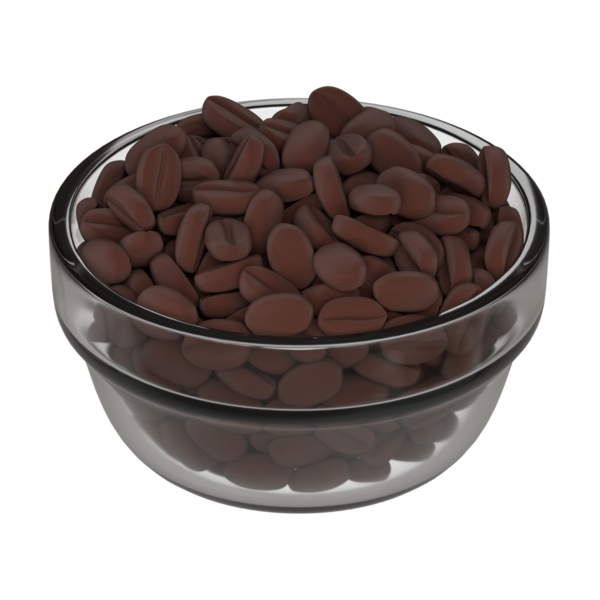 Yüksek çözünürlüklü 3 boyutlu kahve çekirdekleri ile dolu cam bir kâse tanıtımı, reklam, kafe promosyonları veya yemek blogları için uygundur.