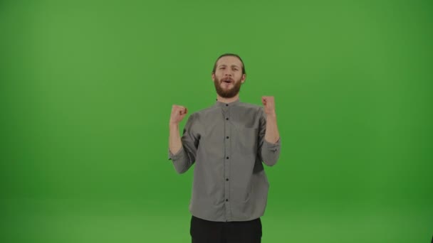 Portret Młodego Happy Motivated Bearded Freelancer Student Man Denim Shirt — Wideo stockowe