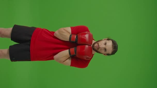 Portret Van Young Motivated Bearded Man Making Boxing Oefeningen Fighting — Stockvideo