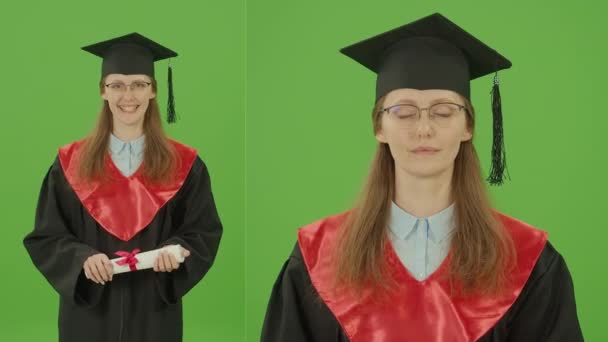 Montaggio Schermo Verde Diviso Schermo Verde Chiave Cromatica Diploma Femminile — Video Stock