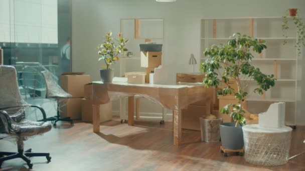 Werknemers Van Moving Company Met Uniformen Zorgvuldig Dragen Meubilair Team — Stockvideo