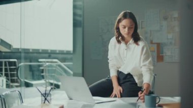 Kendine güvenen kadın mühendis bir dizüstü bilgisayarda yeni bir proje üzerinde çalışıyor. Motivasyonlu Kadın Yönetici Yeni Bir Proje Yapıyor. Mühendislik ve Yaratıcılık Yeni Ürün Geliştirme