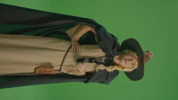 Vertical View Green Screen Fairy Tale Woman Magic Hat Casts — Stock Video