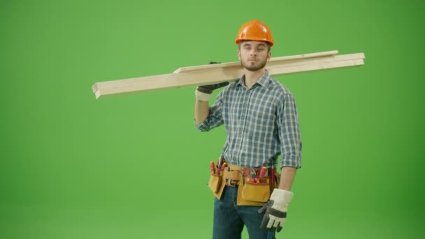 Green Screen Young Bearded Confident Civil Engineer Wearing Checkered Shirt — Stock Video