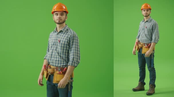 Collage Écran Vert Divisé Jeune Ingénieur Civil Barbu Chemise Carreaux — Video