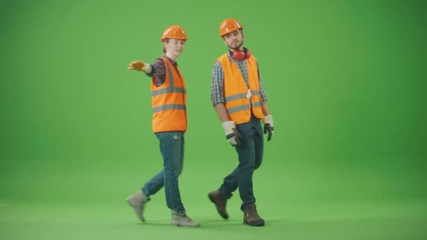 Green Screen Female Male Industrial Specialists Checkered Shirts Earmuff Safety — Stock Video