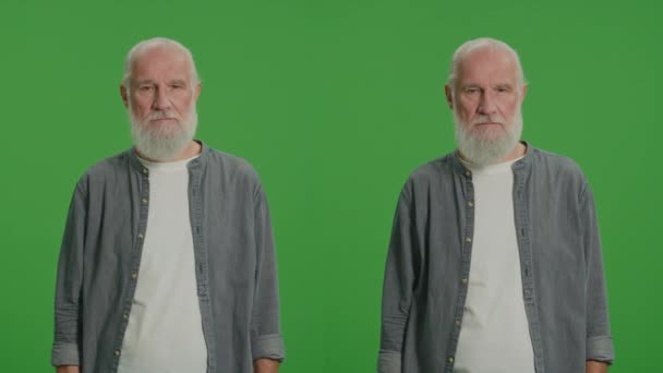 Montage Écran Vert Divisé Vieil Homme Colère Montre Une Interdiction — Video