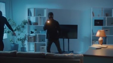 Kara Maskeli Soyguncu bir daireye ya da eve girmiş. Apartmanda mücevher ve para arayan el feneri olan bir suçlu. Yüksek çözünürlüklü kameralar. Gizli Gözetim Kameraları