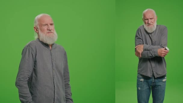 Montaggio Schermo Verde Diviso Uomo Anziano Che Sente Male Dolori — Video Stock