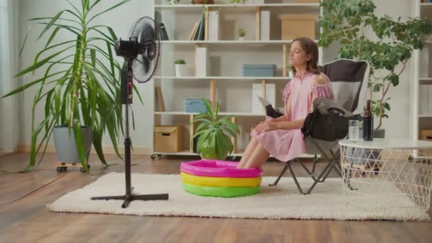 Sad Young Woman Resting Home Houseplants Dreaming Vacation Woman Imagines — Stock Video