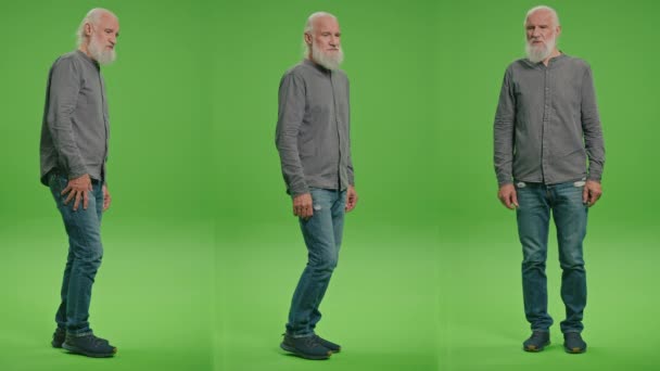 Split Green Screen Montage Ein Alter Mann Der Schmerzen Bein — Stockvideo