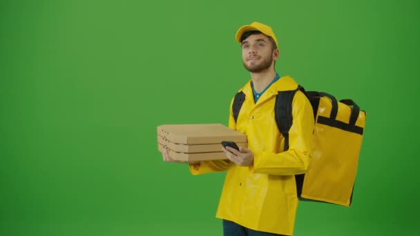 Green Screen Courier Way Deliver Order Client Deliveryman Worker Deliver — Stock Video