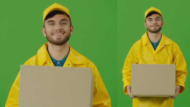 Green Screen Delivery Person Using Smartphone Searching Fast Delivery Addresses — Stock video