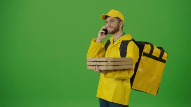 Green Screen Courier Way Deliver Order Client Deliveryman Worker Deliver — Stock Video