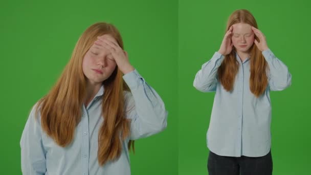 Pantalla Verde Dividida Adolescente Tose Siente Mal Enferma Muestra Síntomas — Vídeos de Stock