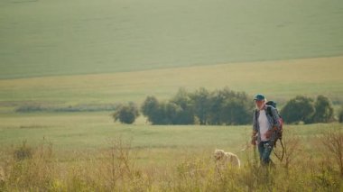 Amaçlı Yolculuk, Geç Yaşam Keşfi. Yaşlı adam panoramik dağ manzarasında yürüyor, Ağaçlar, Çimenler ve Gökyüzü ile çevrili. Sonraki yıllarda Doğa ve Kişisel Büyümeyi Kucaklayan Ruhsal Macera