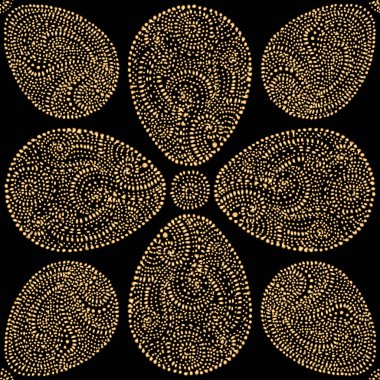 Hand drawn Easter eggs. Vector seamless pattern with golden metallic texture on a black background 