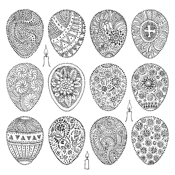 Hand Drawn Easter Eggs Vector Set Black Spotted Texture White — Διανυσματικό Αρχείο