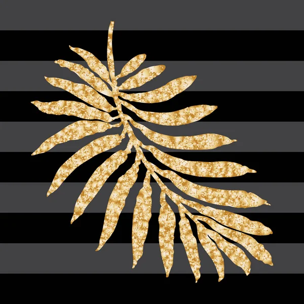 Золотые Тропические Пальмовые Листья Черном Полосатом Фоне Векторный Цветочный Бесшовный — стоковый вектор