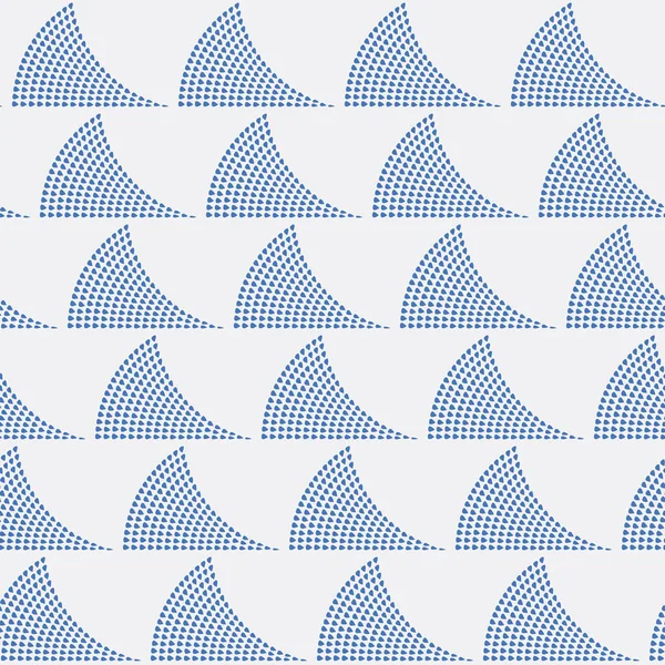 薄い灰色の背景に小さな青色からの幾何学的な海の波が落下します ベクトルシームレスパターン — ストックベクタ
