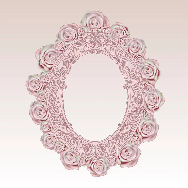 ピンクのバラのリースとベクトル花楕円形のフレーム — ストックベクタ