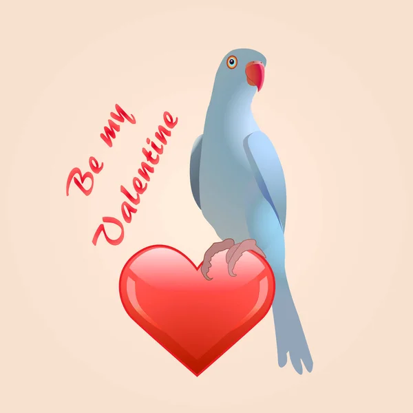 Vektör Aziz Sevgililer Günü Tebrik Kartı Gökyüzü Mavisi Papağan Kırmızı — Stok Vektör