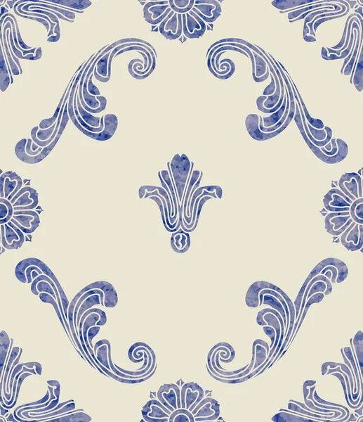 Vektornahtloses Muster Mit Blauen Aquarell Dekorelementen Auf Hellbeigem Hintergrund — Stockvektor
